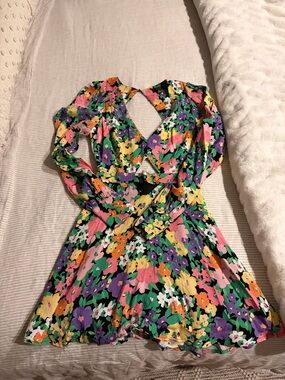 Floral Multicolor V-Neck Long Sleeve Dress
